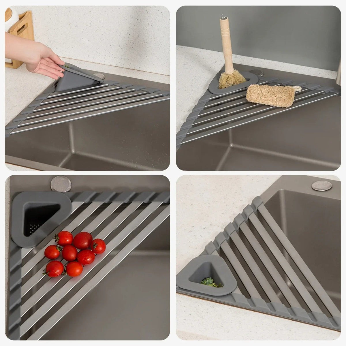 Sikunuo | Sink Mounted Triangle Drainage Rack Kitchen Storage Shelf