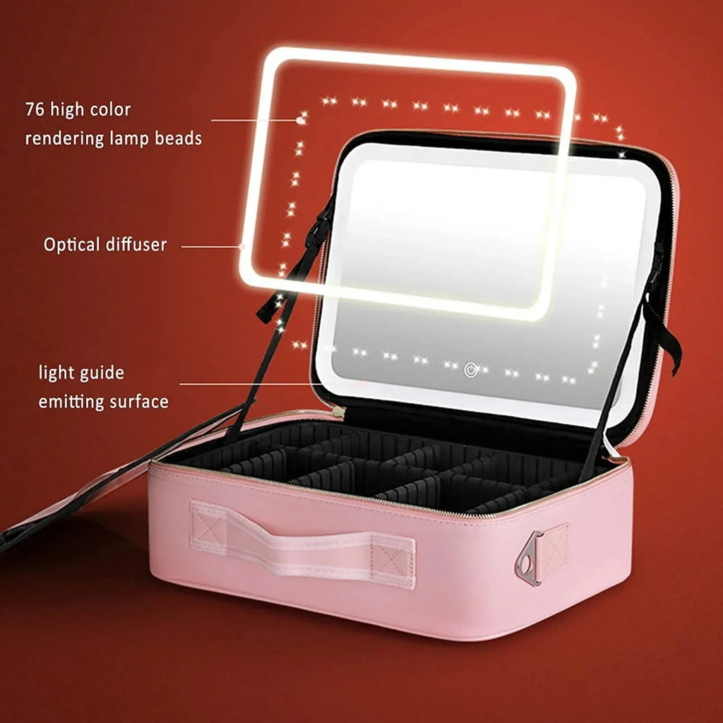 Sikunuo | Travel Cosmetic Case LED Mirror Makeup Bag