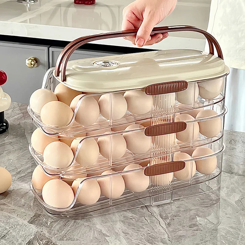 Sikunuo | Fridge Organizer Automatic Rolling Transparent Egg Storage Box