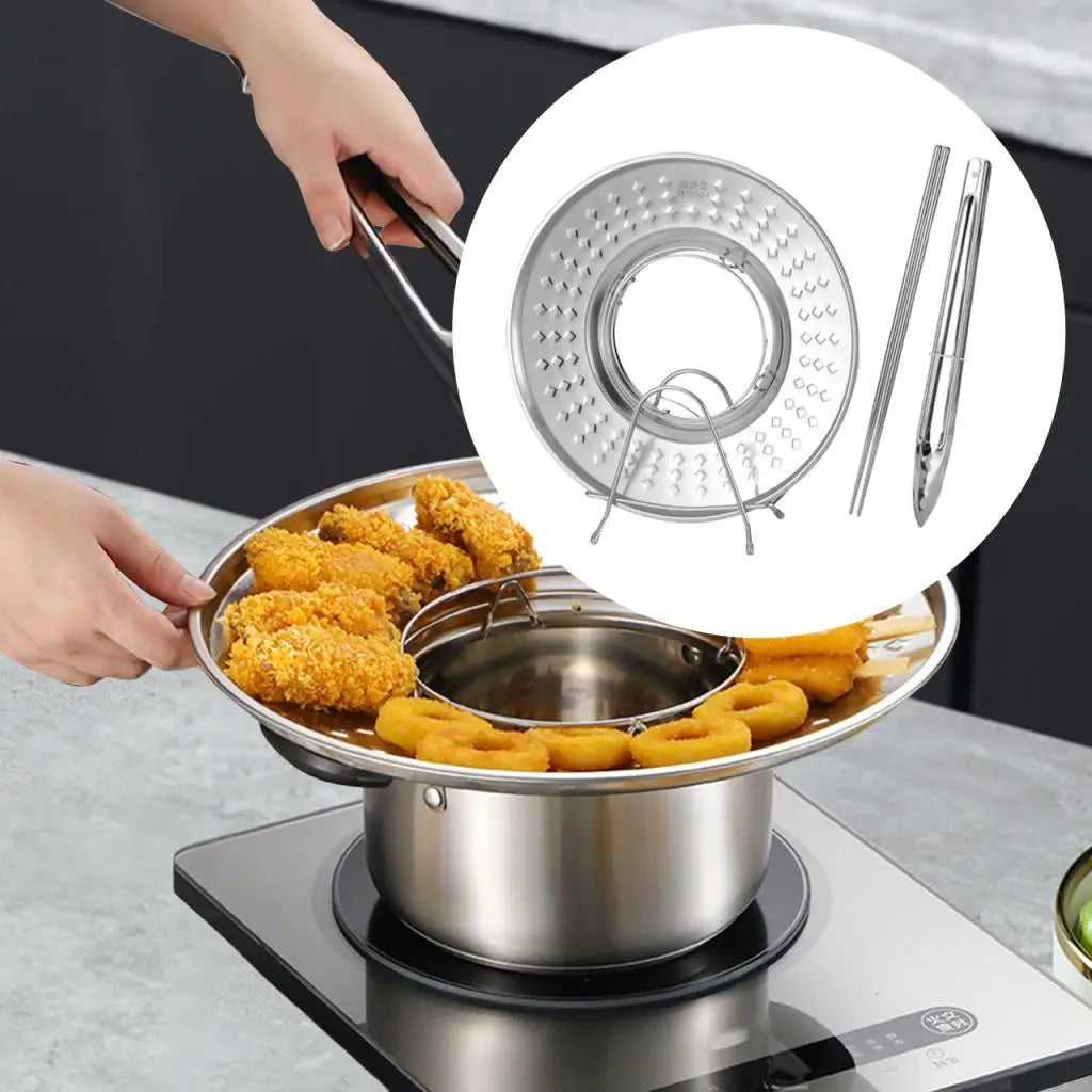 Sikunuo | Splashproof Frying Oil Filter Tray Kitchen Strainer Rack