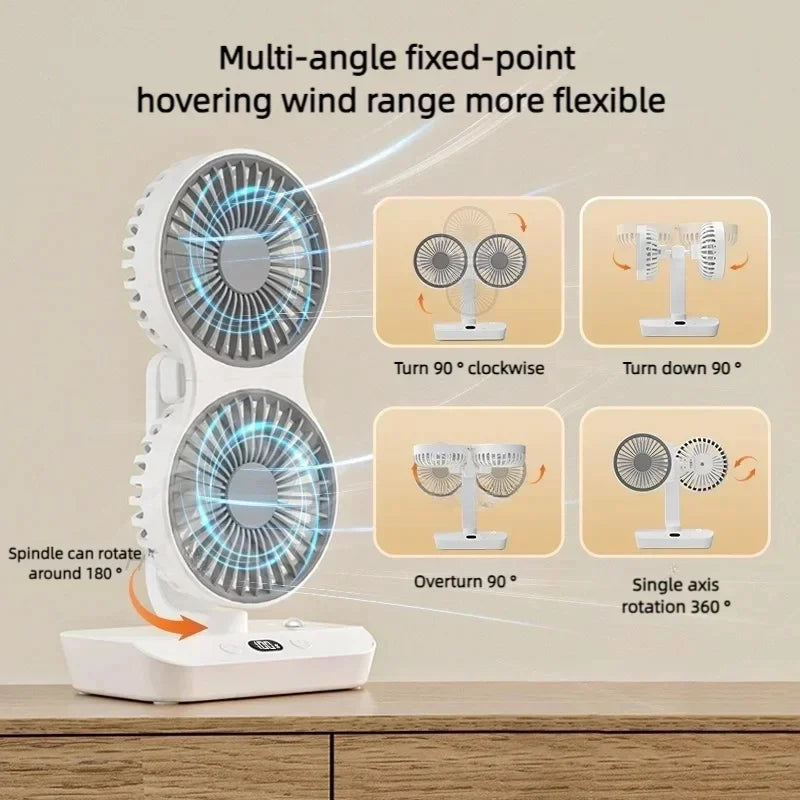 Sikunuo | Adjustable Double-Head Portable Table Fan Night Lamp