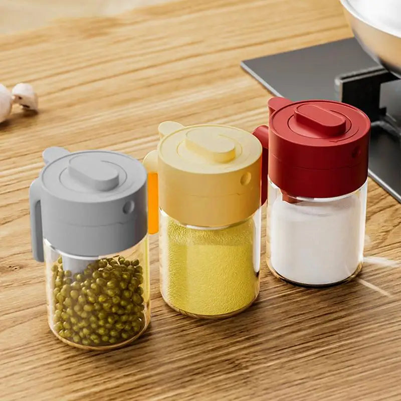 Sikunuo | Transparent Glass Lockable Airtight  Seasoning Jar with Spoon