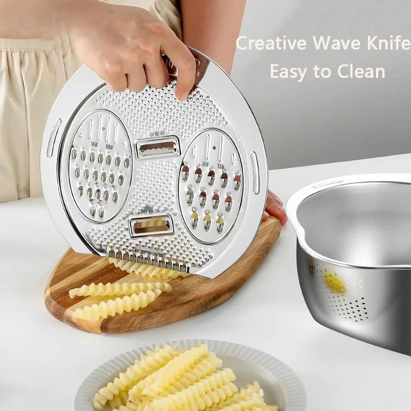 Sikunuo | All-in-One Stainless Steel Kitchen Drain Slicer Bowl