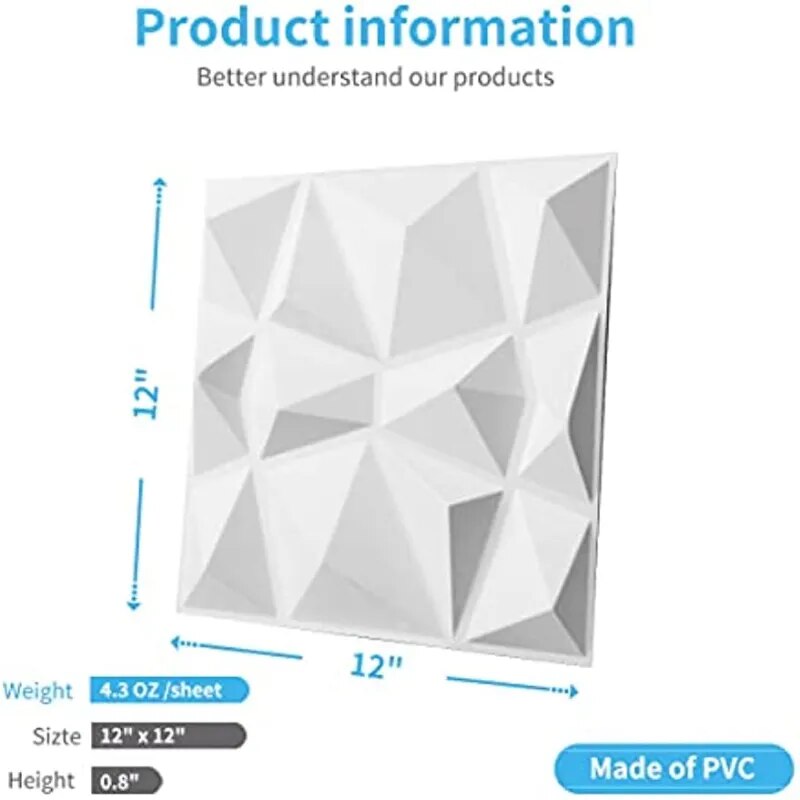Sikunuo | 3D Diamond Design Decorative Matt Wall Panel Stickers