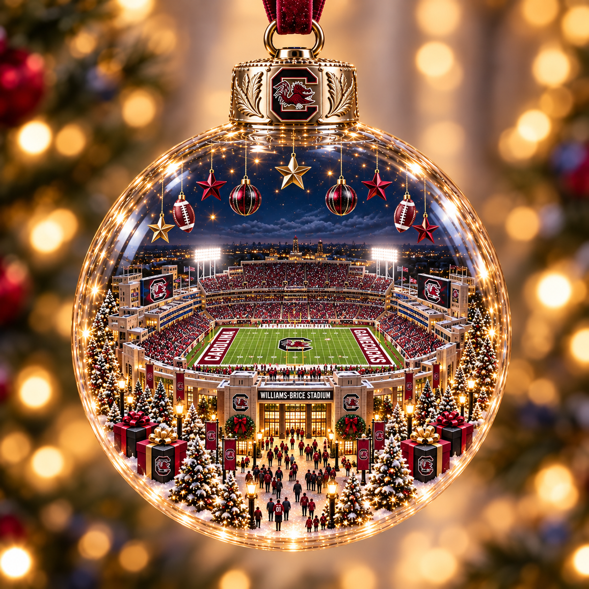 Game Day Glow – Light-Up Football Stadium Christmas Ornament