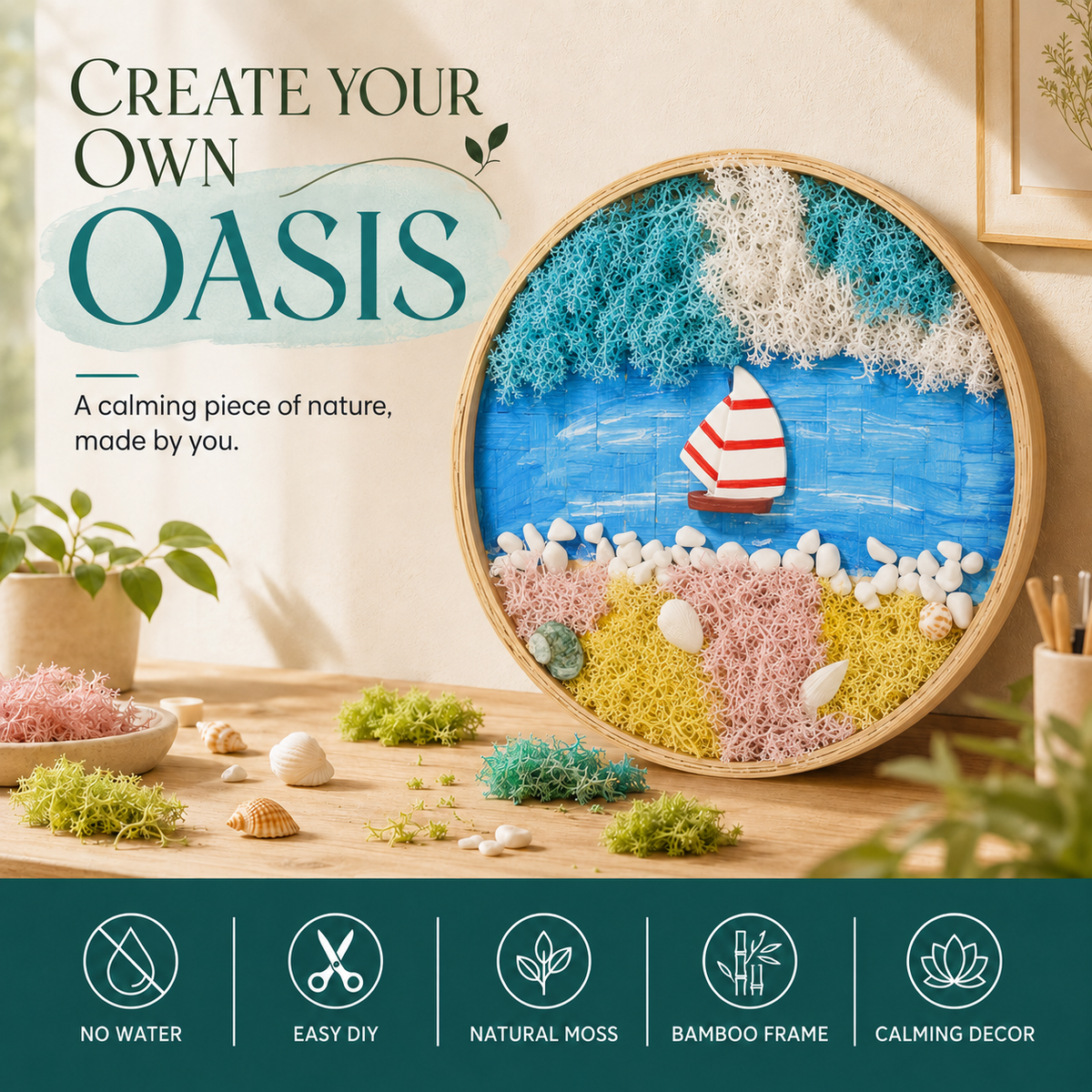 DIY Preserved Moss Art Kit with Bamboo Frame