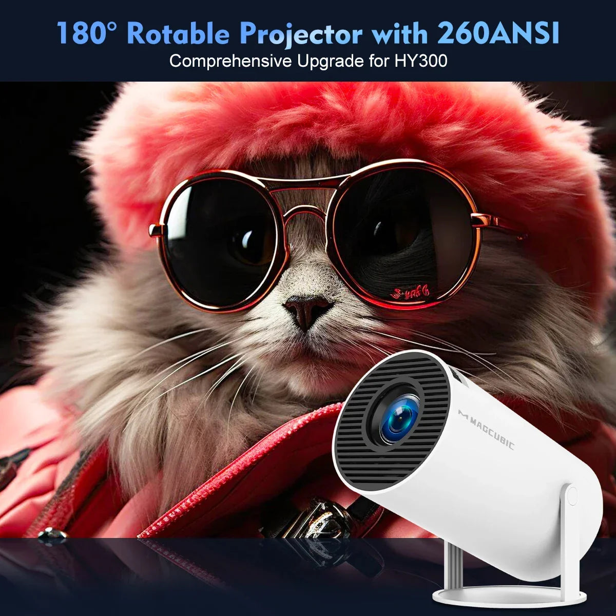 HY300 Pro Smart Mini Projector – Android 11 & 180° Flexible