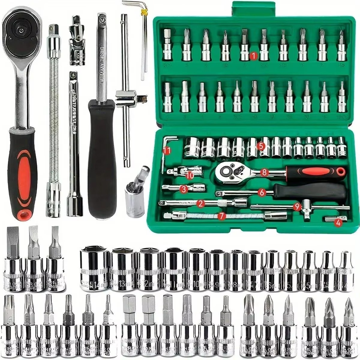 Sikunuo | 46 or 53 Piece Automotive Socket and Torque Wrench Repair Tool Set