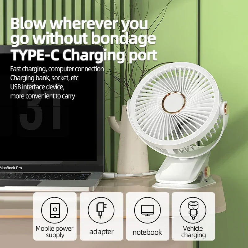 Sikunuo | Multi-Angle Outdoor Clip-On Rechargeable Cooling Fan