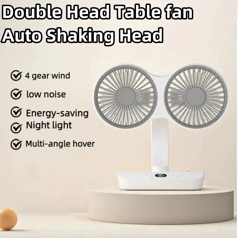 Sikunuo | Adjustable Double-Head Portable Table Fan Night Lamp