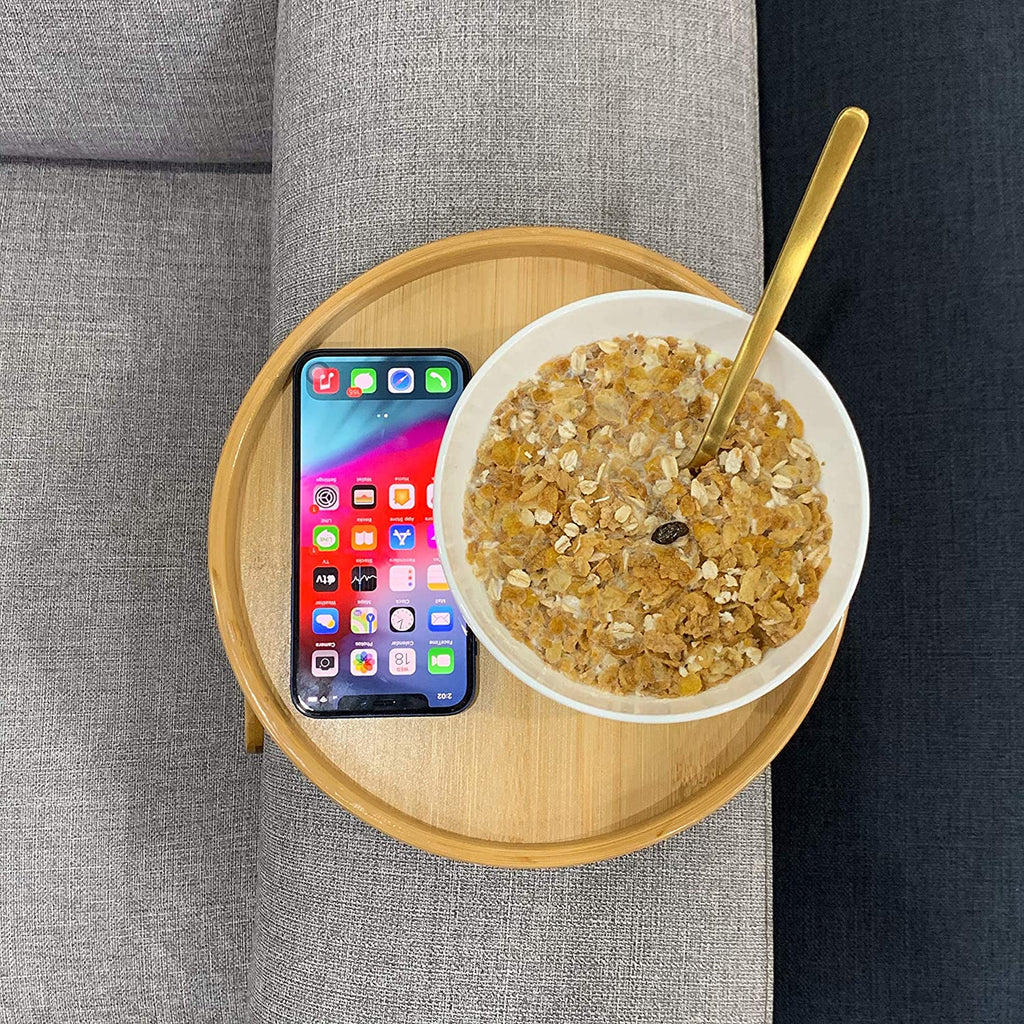 Sikunuo | Bamboo Sofa Armrest Clip-On Round Tray