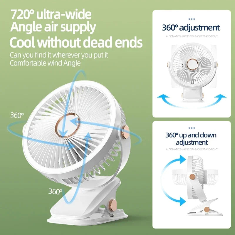 Sikunuo | Multi-Angle Outdoor Clip-On Rechargeable Cooling Fan
