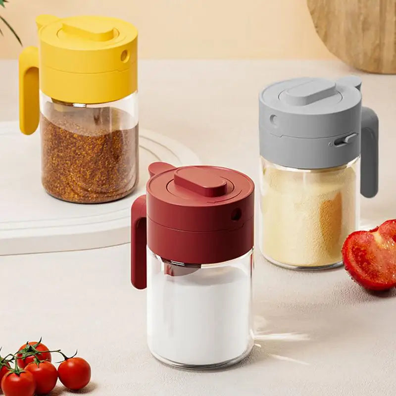 Sikunuo | Transparent Glass Lockable Airtight  Seasoning Jar with Spoon