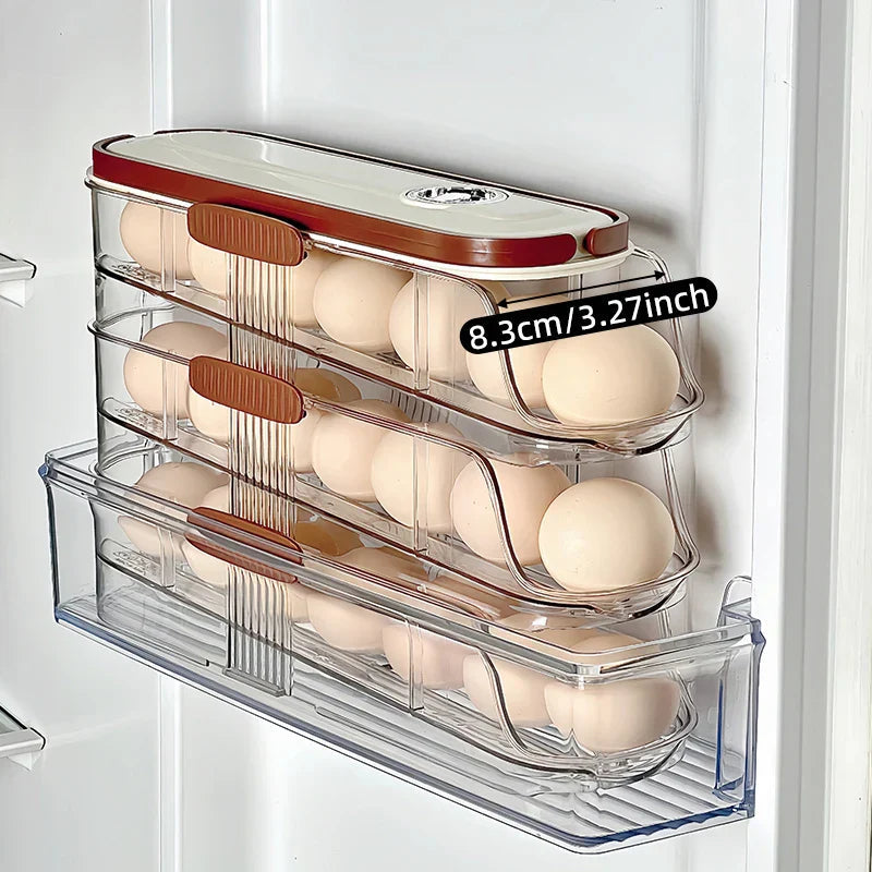 Sikunuo | Fridge Organizer Automatic Rolling Transparent Egg Storage Box