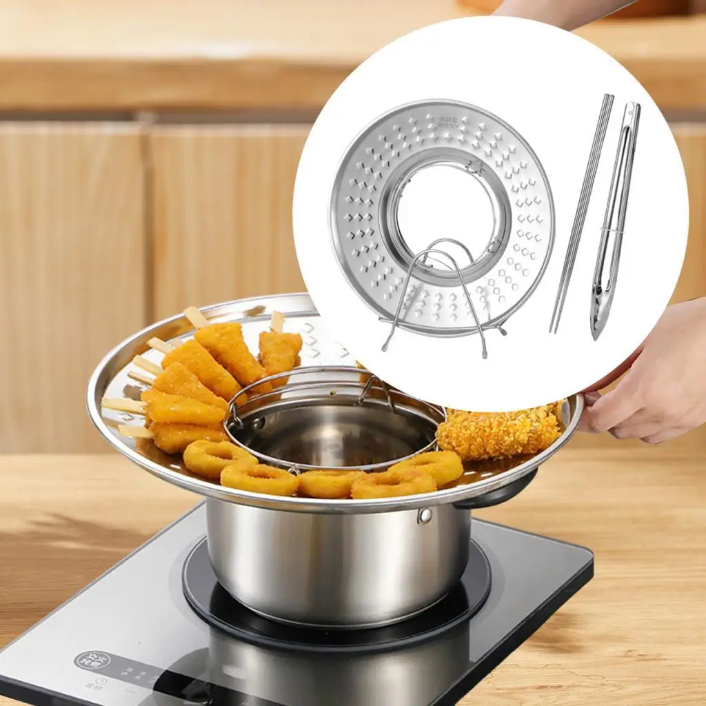 Sikunuo | Splashproof Frying Oil Filter Tray Kitchen Strainer Rack