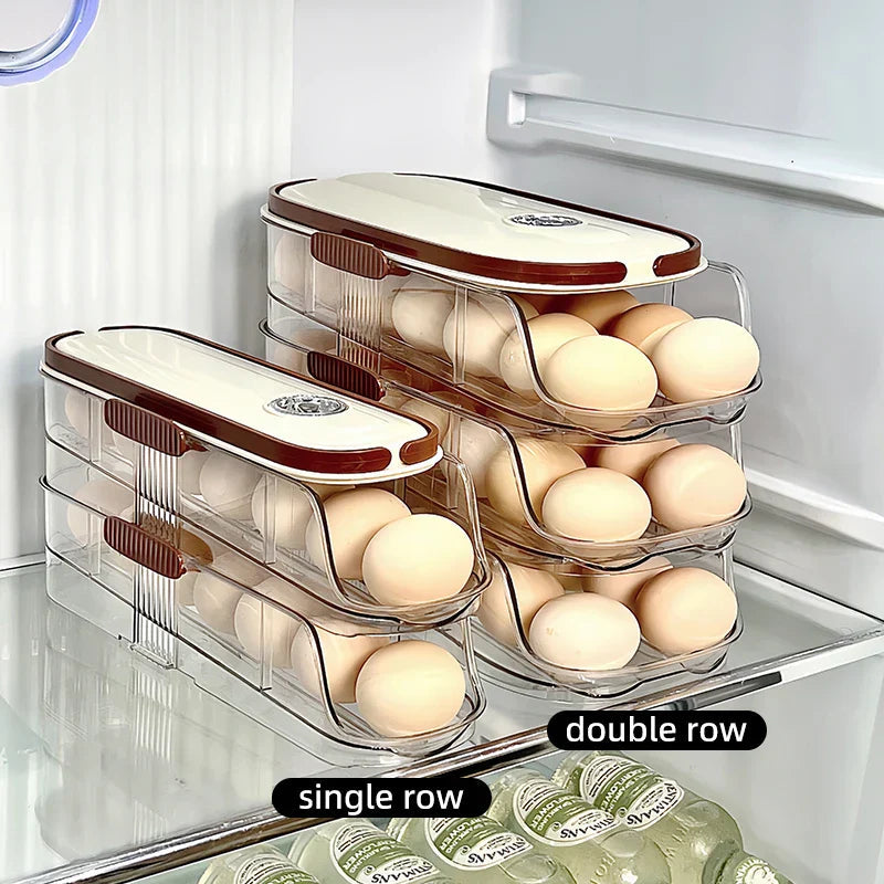 Sikunuo | Fridge Organizer Automatic Rolling Transparent Egg Storage Box
