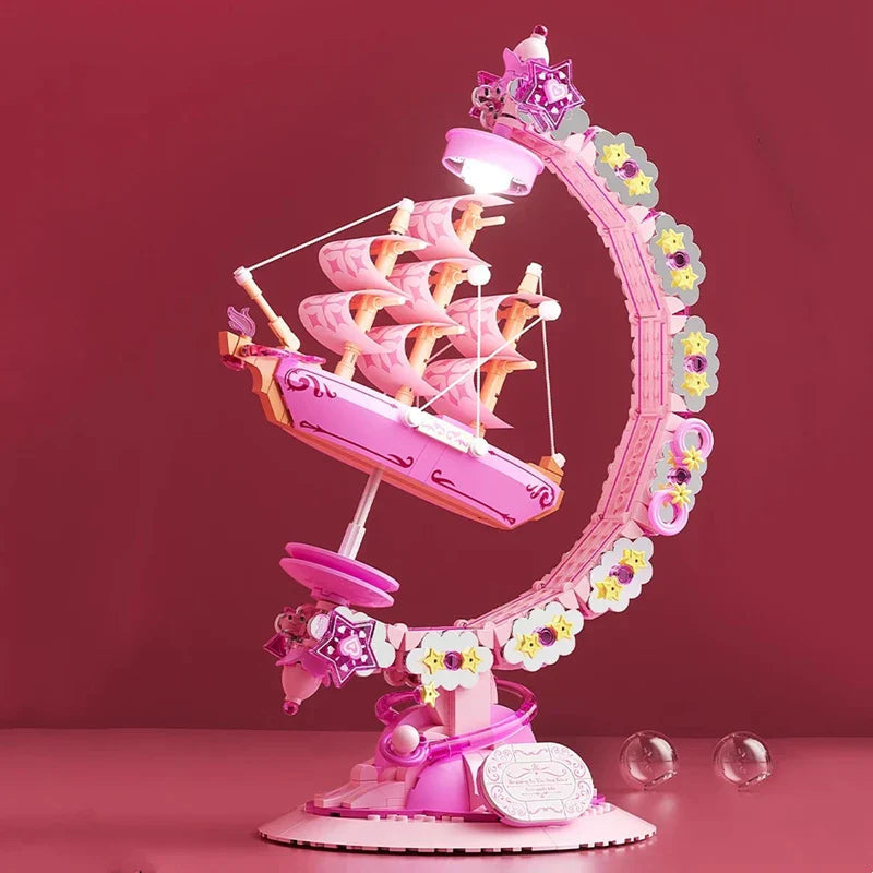Sikunuo | Fantasy Dream Pink Sailboat Globe Decor