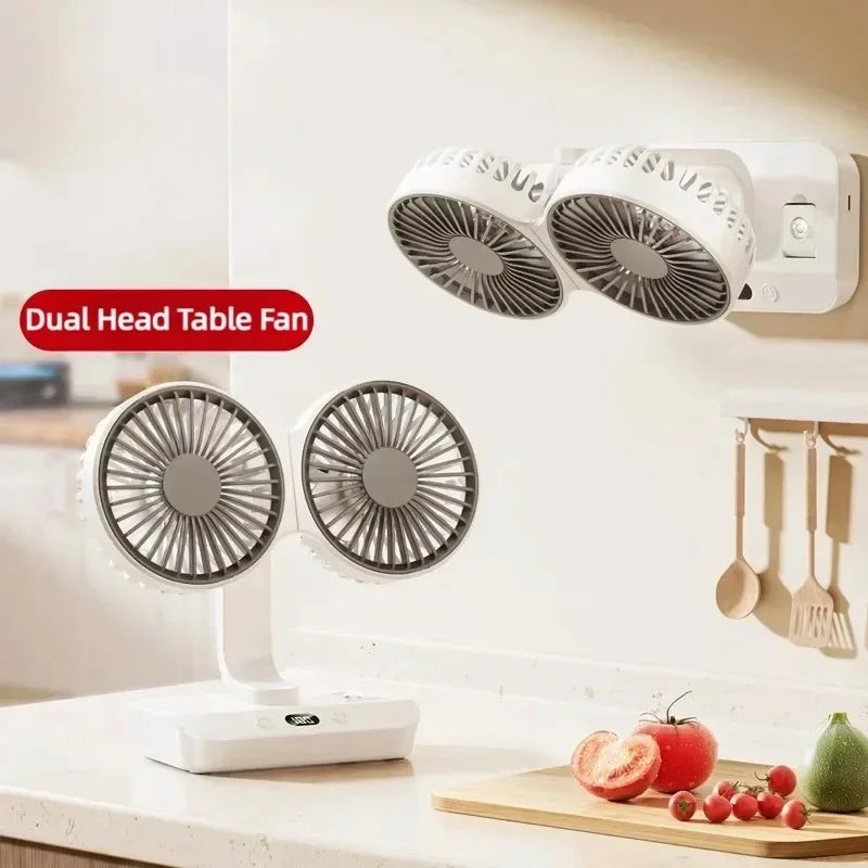 Sikunuo | Adjustable Double-Head Portable Table Fan Night Lamp