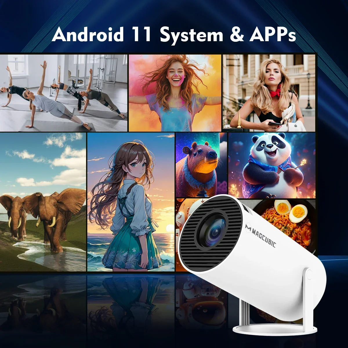 HY300 Pro Smart Mini Projector – Android 11 & 180° Flexible