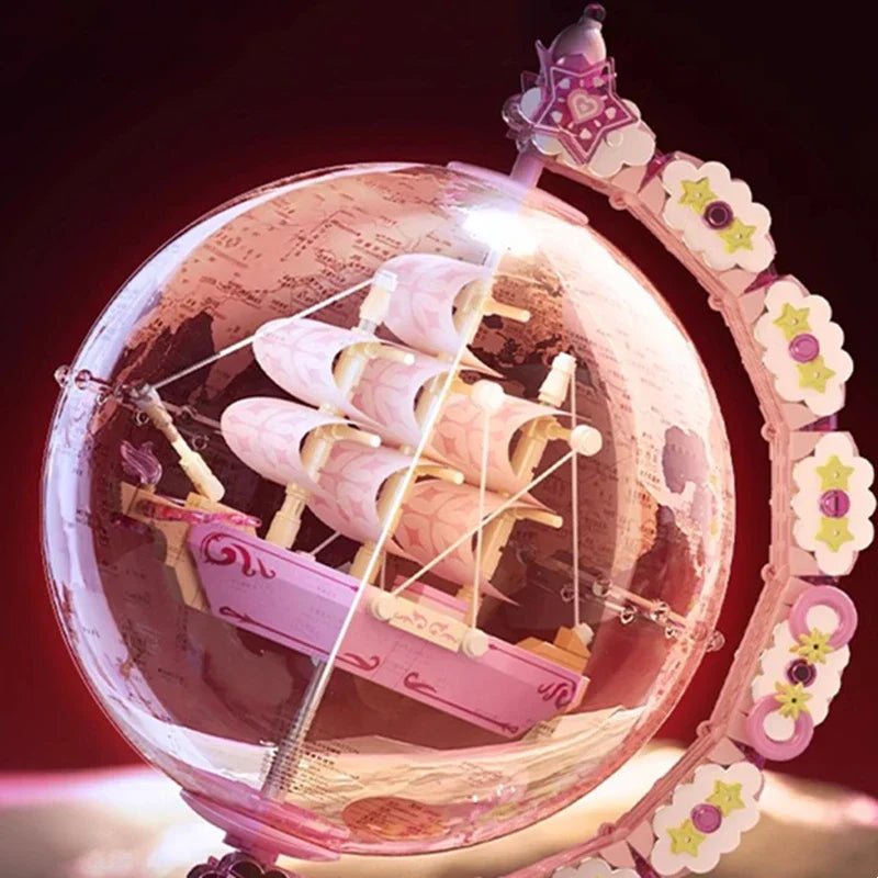 Sikunuo | Fantasy Dream Pink Sailboat Globe Decor