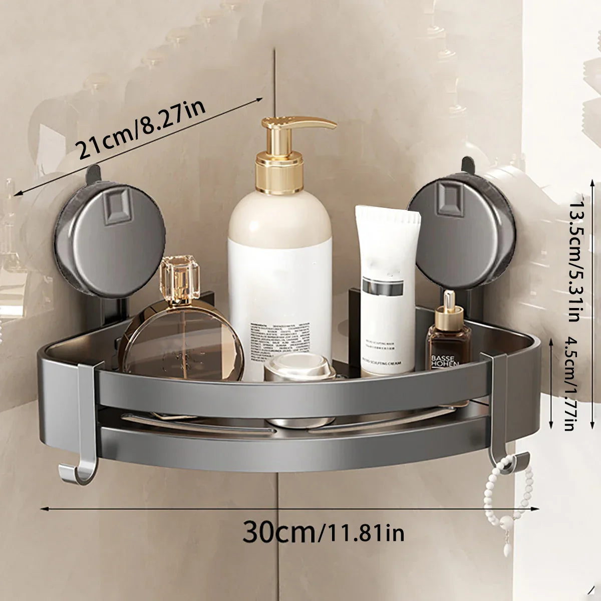 Sikunuo | No-Drill Suction Powered Corner Bathroom Organizer