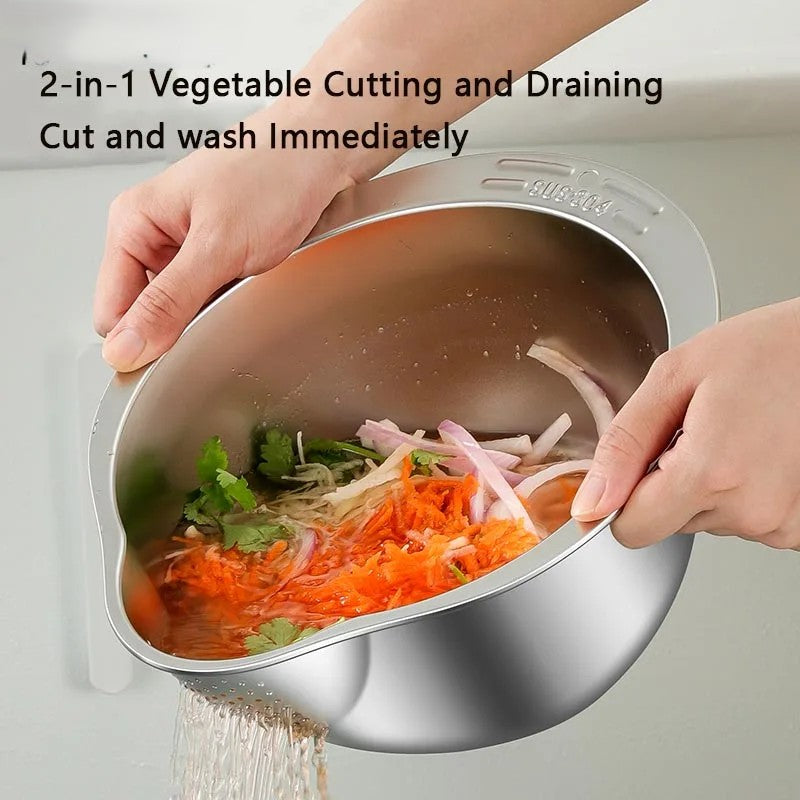 Sikunuo | All-in-One Stainless Steel Kitchen Drain Slicer Bowl