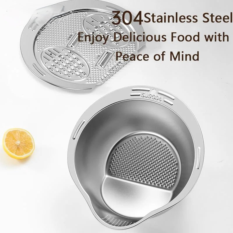 Sikunuo | All-in-One Stainless Steel Kitchen Drain Slicer Bowl