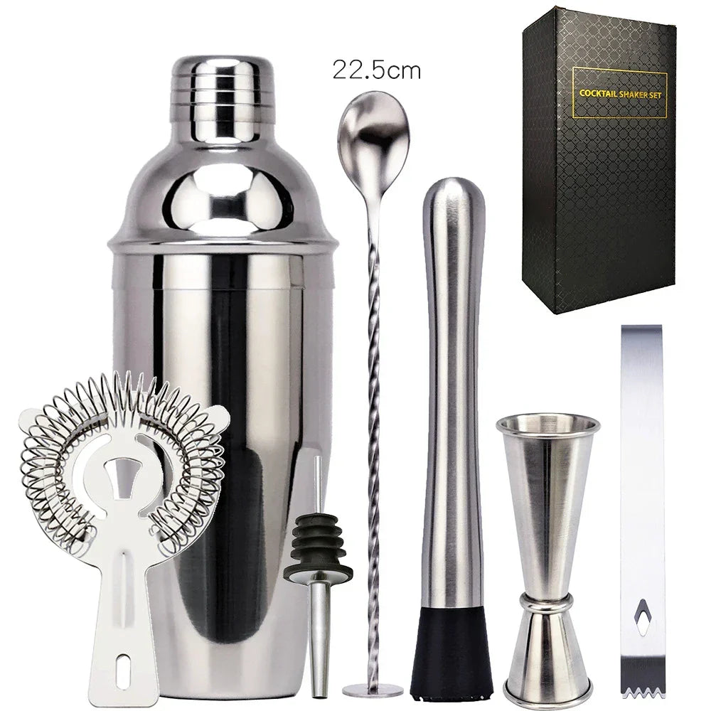 Sikunuo | 550 ml/750 ml Stainless Steel Cocktail Shaker Mixer Drink Bartender Set Bar Set Tools With Wine Rack Stand Tool for Birthday Gift