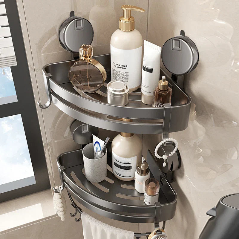 Sikunuo | No-Drill Suction Powered Corner Bathroom Organizer