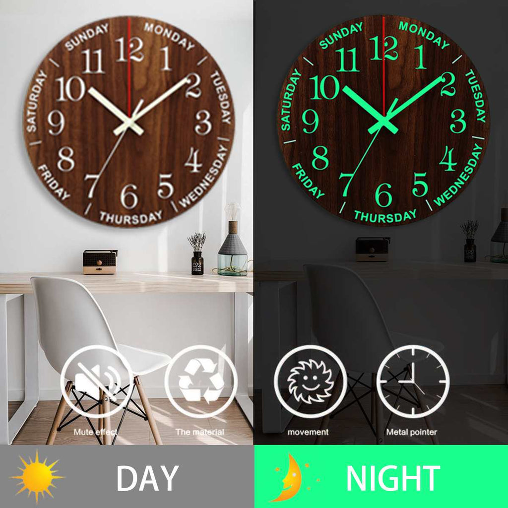 Sikunuo | Nordic Luminous Wood Silent Wall Clock