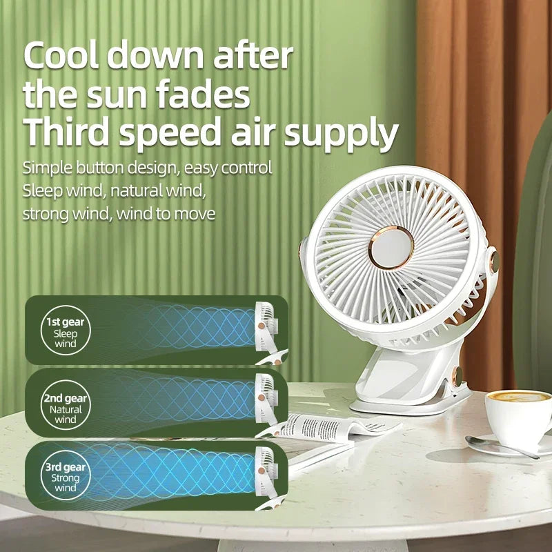 Sikunuo | Multi-Angle Outdoor Clip-On Rechargeable Cooling Fan