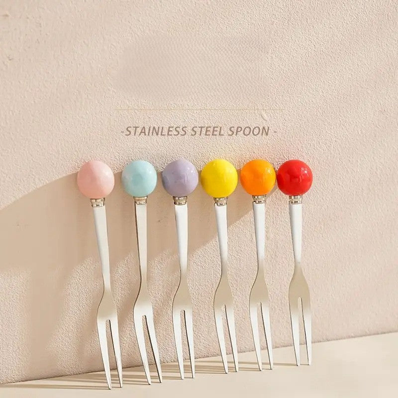 Sikunuo | Ceramic Unicorn Stainless Steel Fruit Fork Set