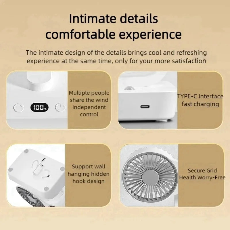 Sikunuo | Adjustable Double-Head Portable Table Fan Night Lamp