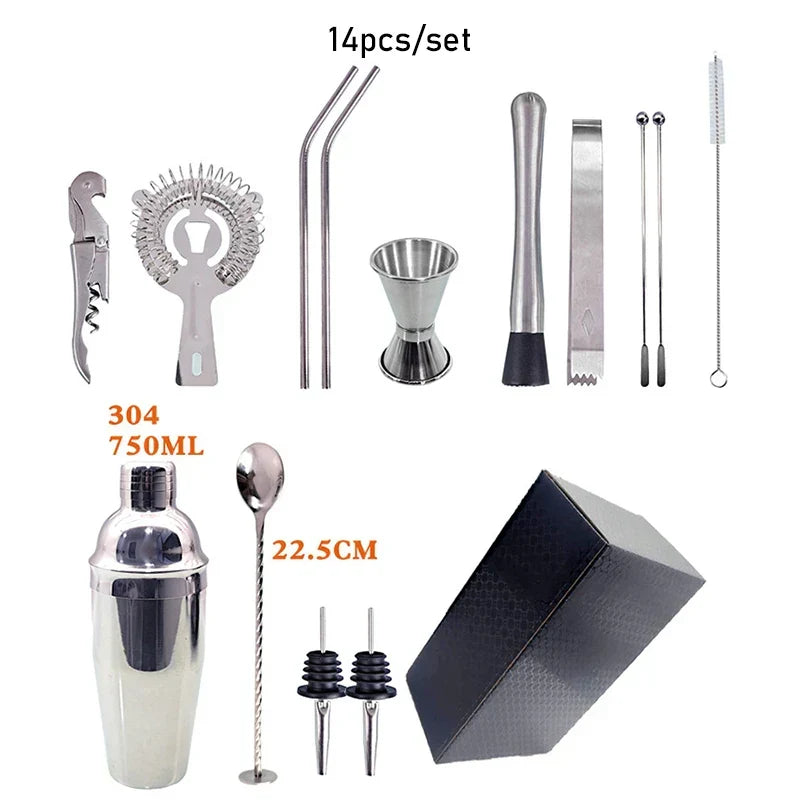 Sikunuo | 550 ml/750 ml Stainless Steel Cocktail Shaker Mixer Drink Bartender Set Bar Set Tools With Wine Rack Stand Tool for Birthday Gift
