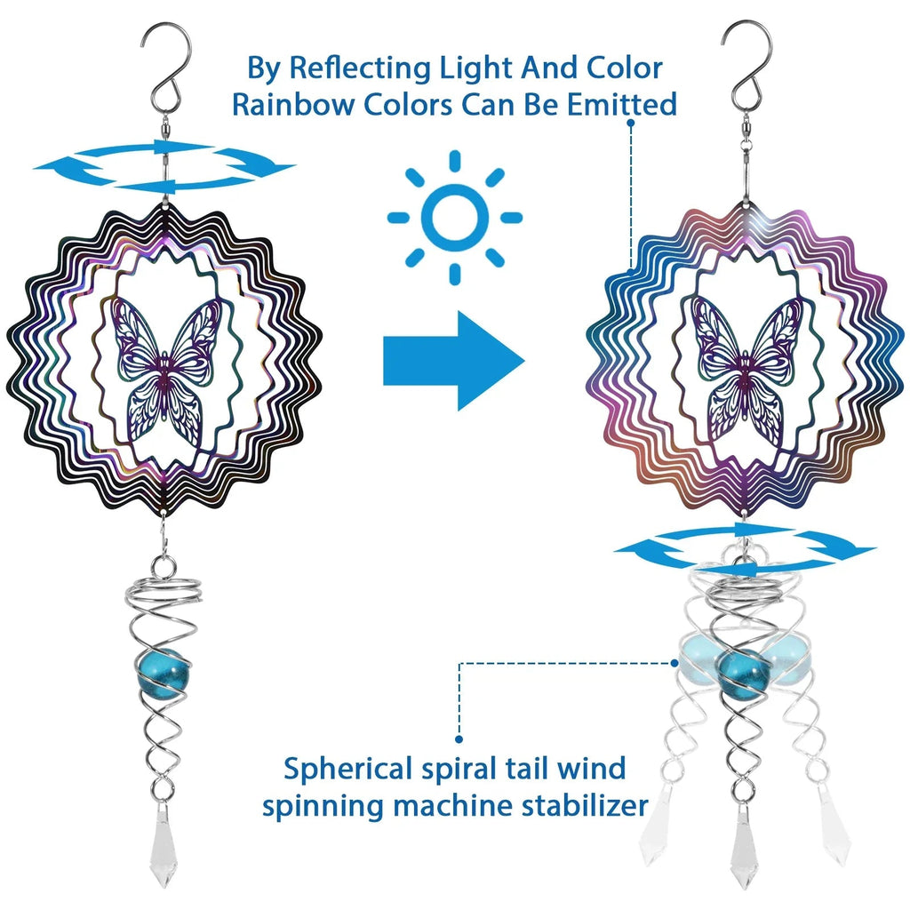 Sikunuo | Stainless Steel Spiral Tail Outdoor 3D Wind Spinners