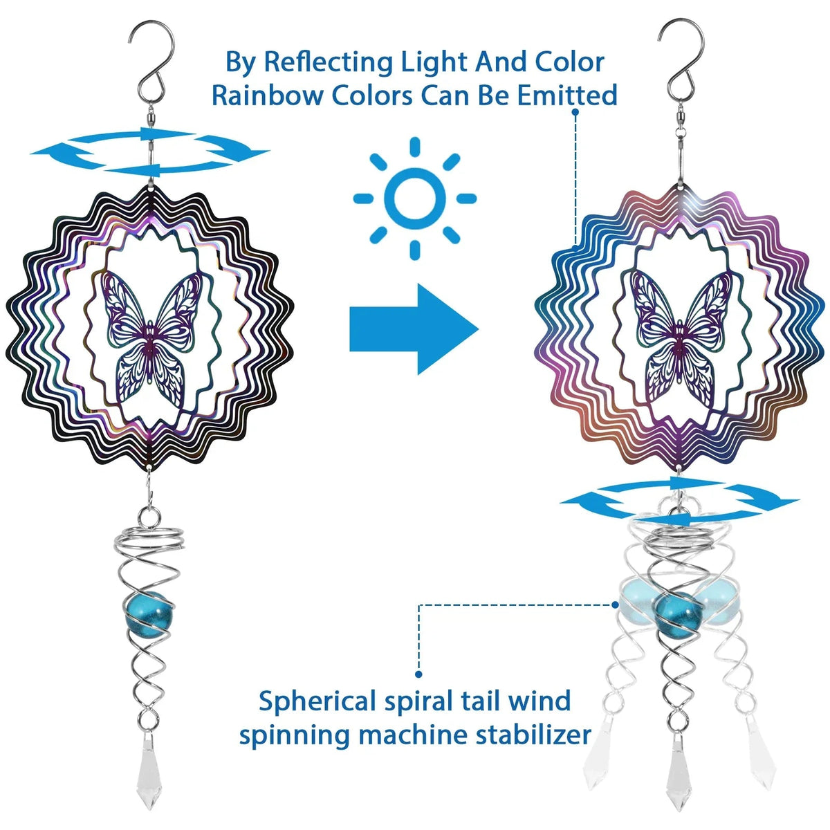 Sikunuo | Stainless Steel Spiral Tail Outdoor 3D Wind Spinners