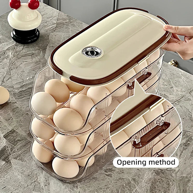 Sikunuo | Fridge Organizer Automatic Rolling Transparent Egg Storage Box