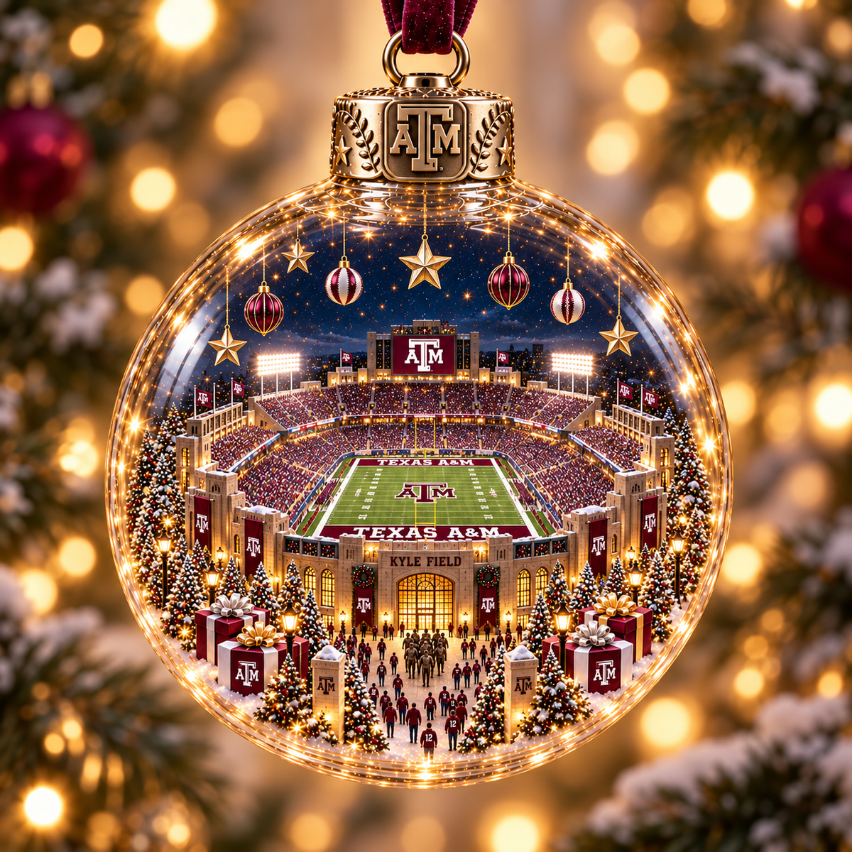 Game Day Glow – Light-Up Football Stadium Christmas Ornament