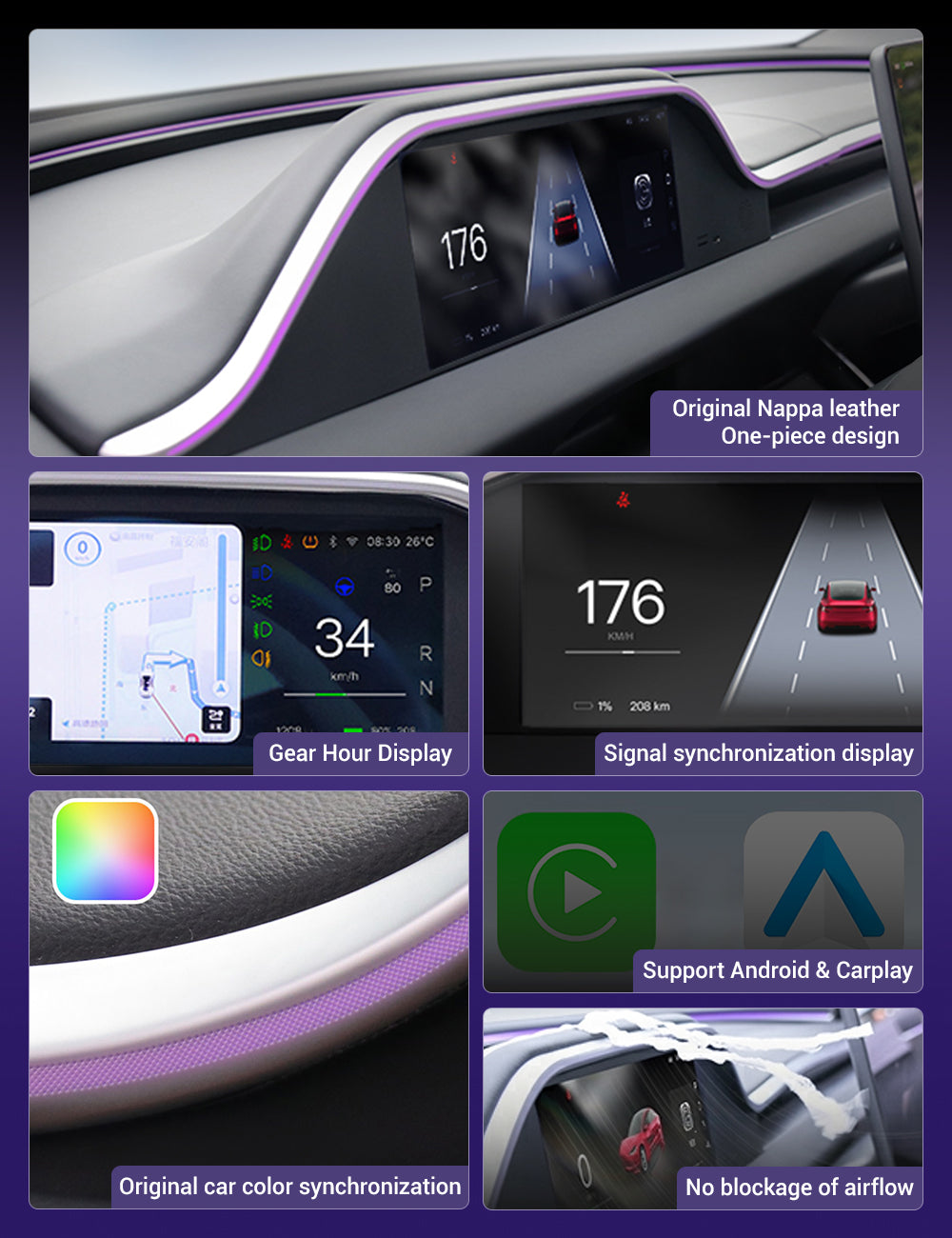 Sikunuo 8.9'' Dashboard Display with Ambient Lighting for Model 3 Highland / Model Y Juniper