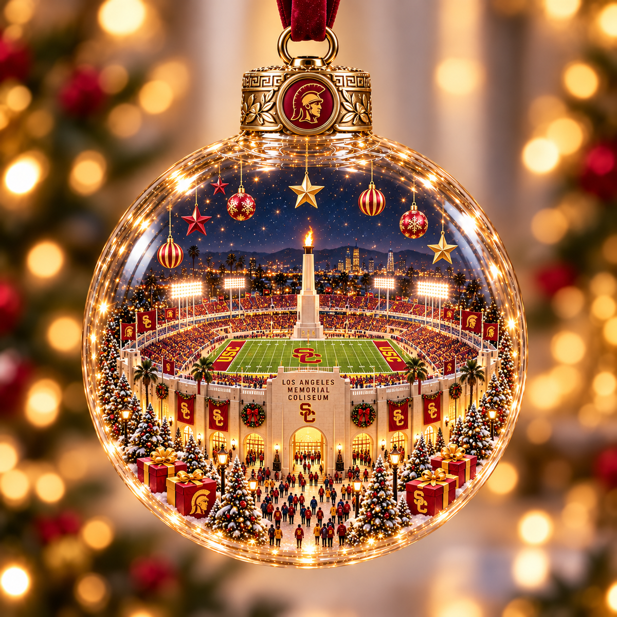 Game Day Glow – Light-Up Football Stadium Christmas Ornament