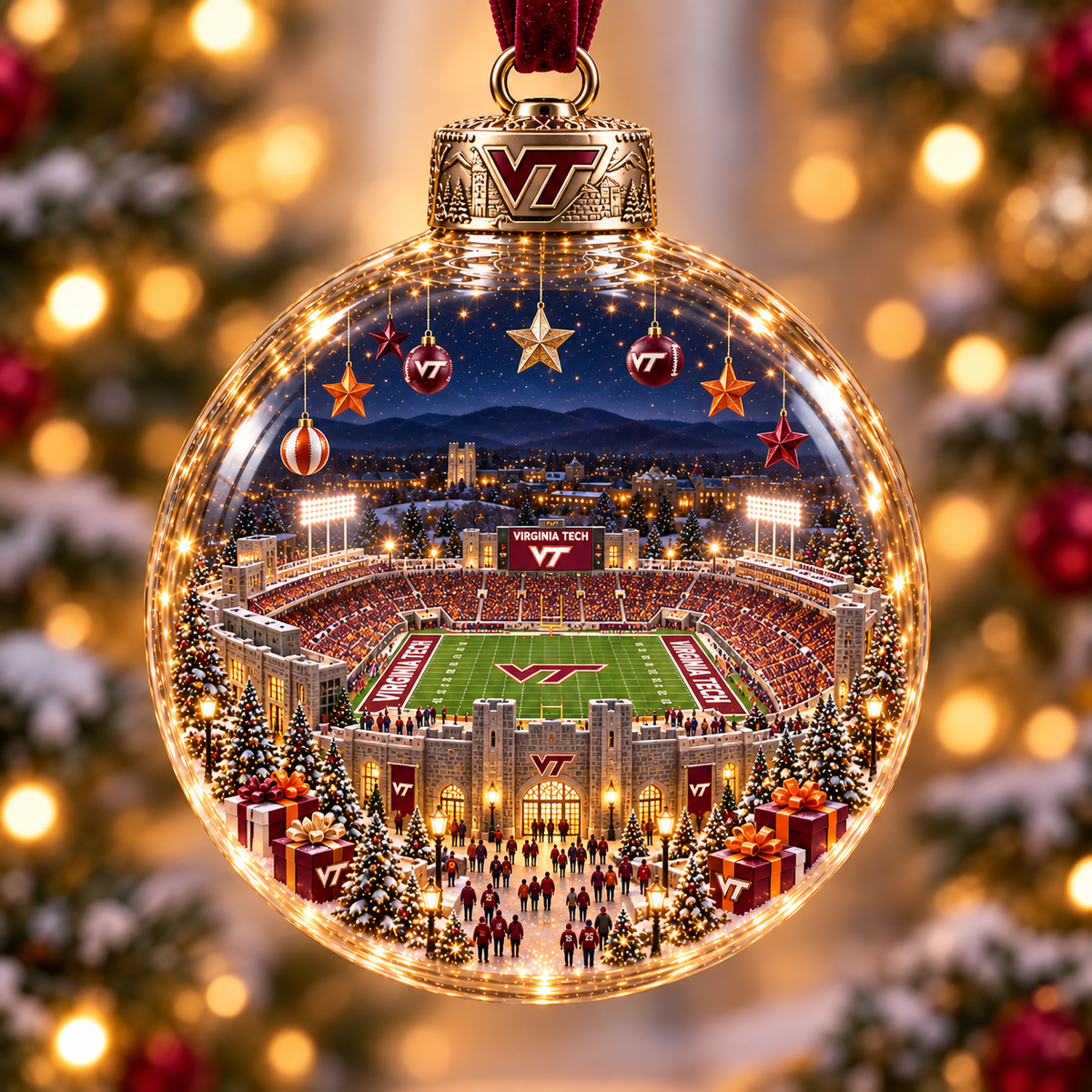 Game Day Glow – Light-Up Football Stadium Christmas Ornament
