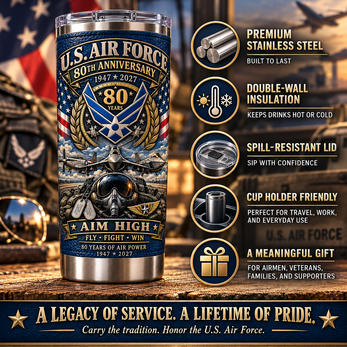 U.S. Air Force 80th Anniversary Insulated Travel Tumbler