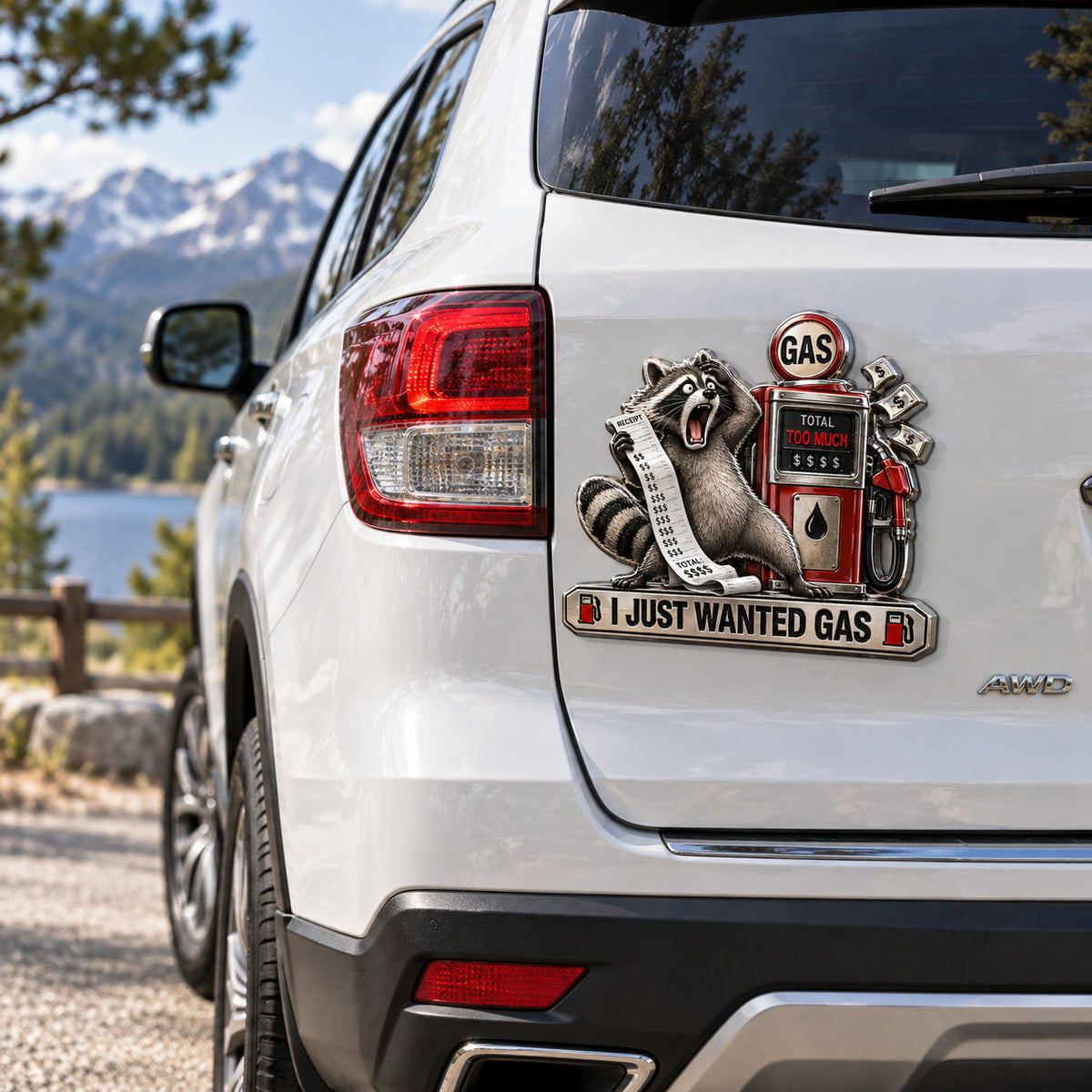 I Just Wanted Gas Raccoon Metal Car Emblem