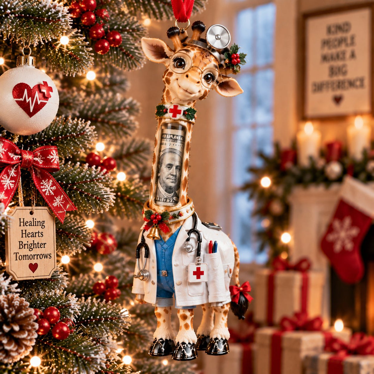 Giraffe on the Job Christmas Cash Holder Ornament