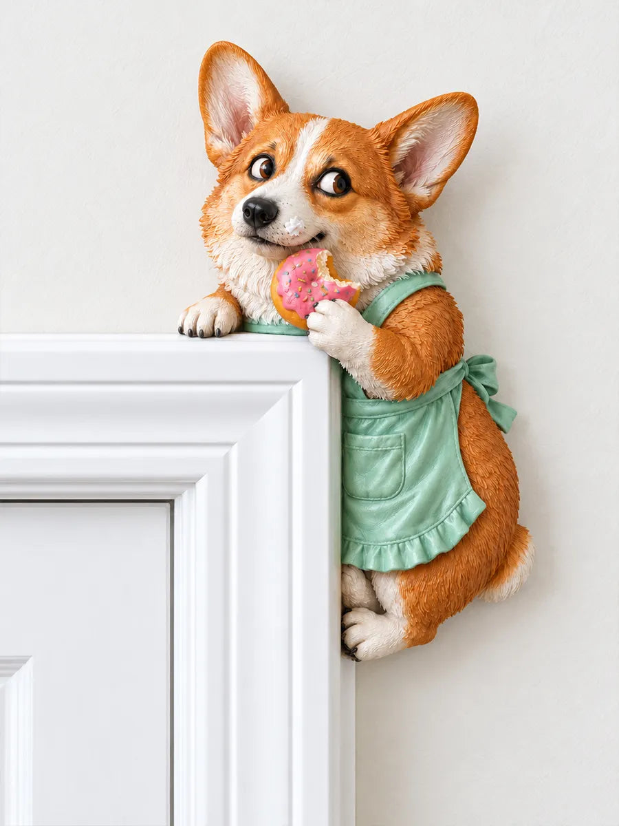 Adorable Corgi Door Frame Decor Funny Corner Wall Art