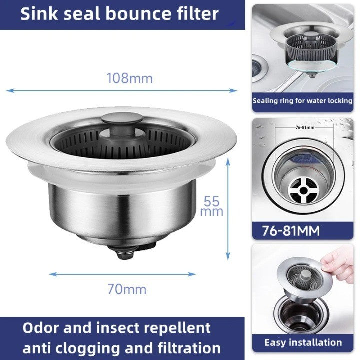 Sikunuo | Clean Sink Stainless Steel Odor-Control Strainer