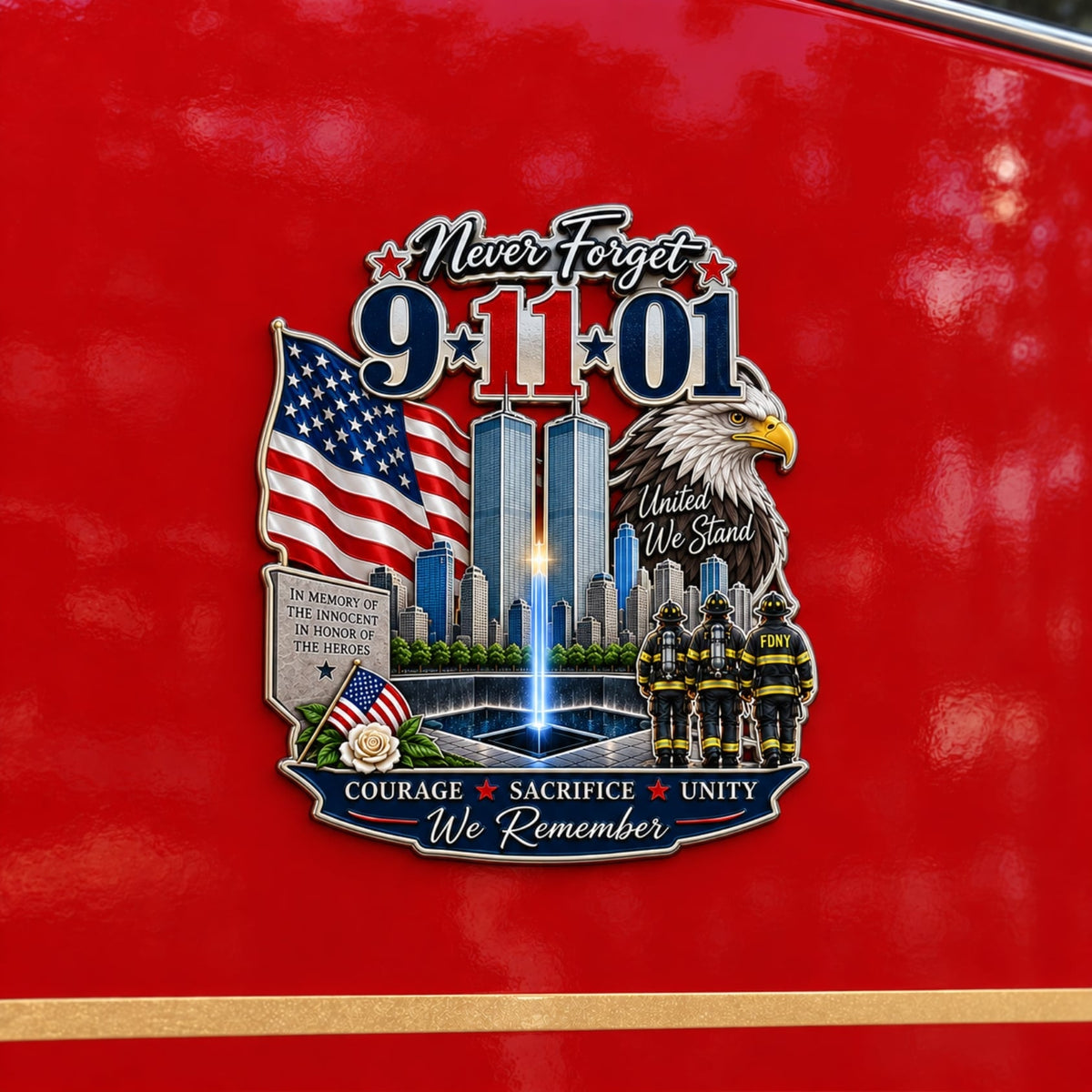 “Never Forget” Firefighter Tribute Metal Car Emblem