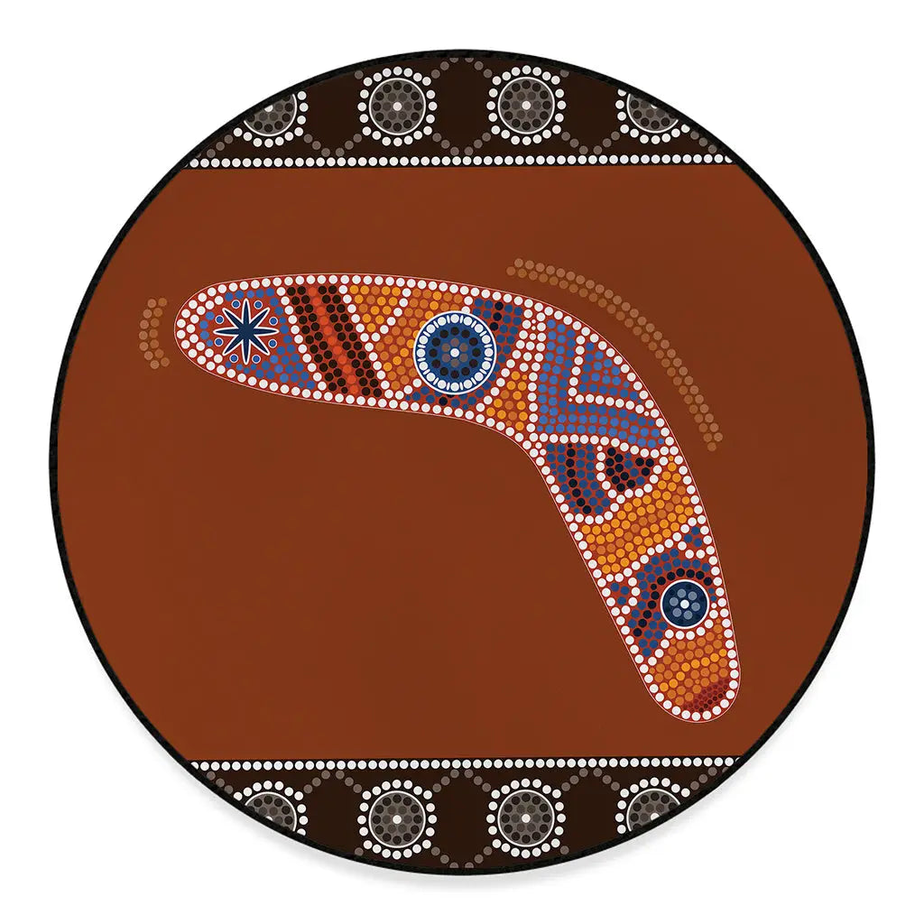 Aboriginal Dot Boomerang Print Round Floor Mat