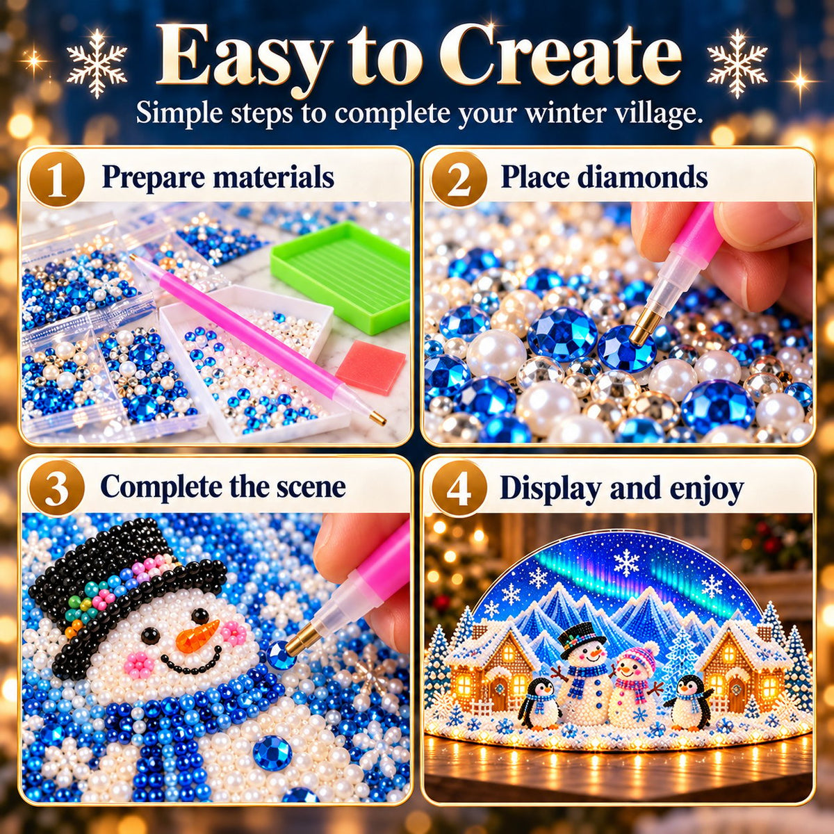 Beginner-Friendly DIY Winter Village Diamond Art Kit