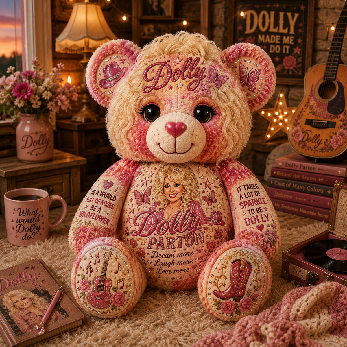 Country Music Lover Gift Dolly Parton Bear Pillow